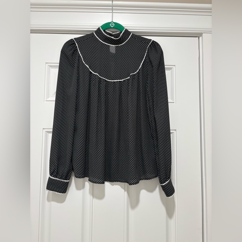 Who What Wear Black and White Polka Dot Blouse